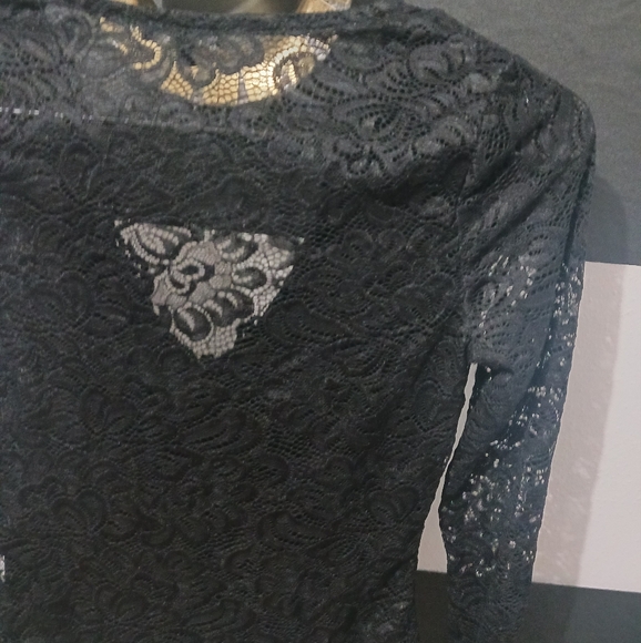 Iris women mesh lace v cross long sleeve black bodysuit - Picture 5 of 9